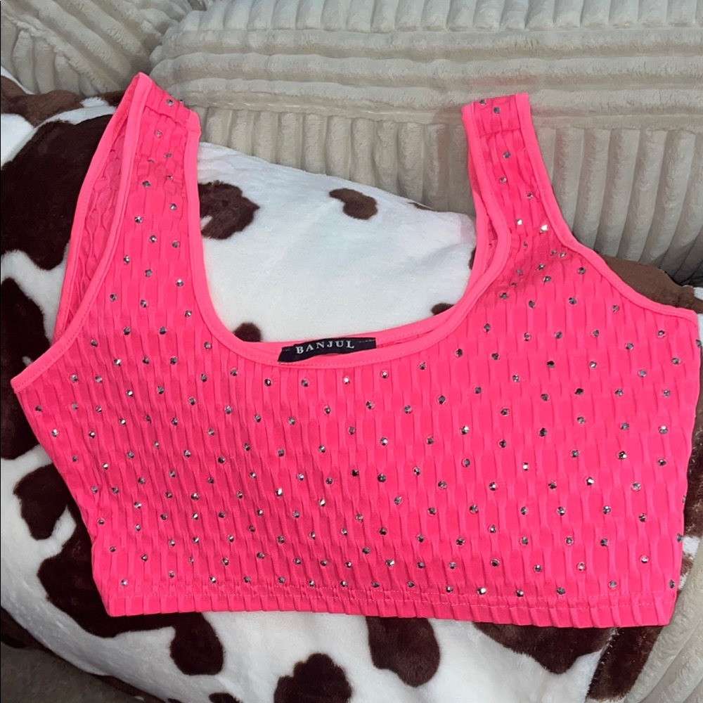 Banjul Pink Ribbed Crop Tank Top